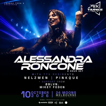 The flyer for Trance Tech X presents Alessandra Roncone