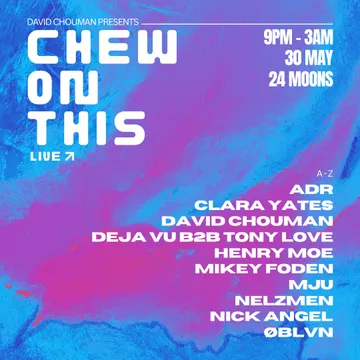 The flyer for Chew On This Live!