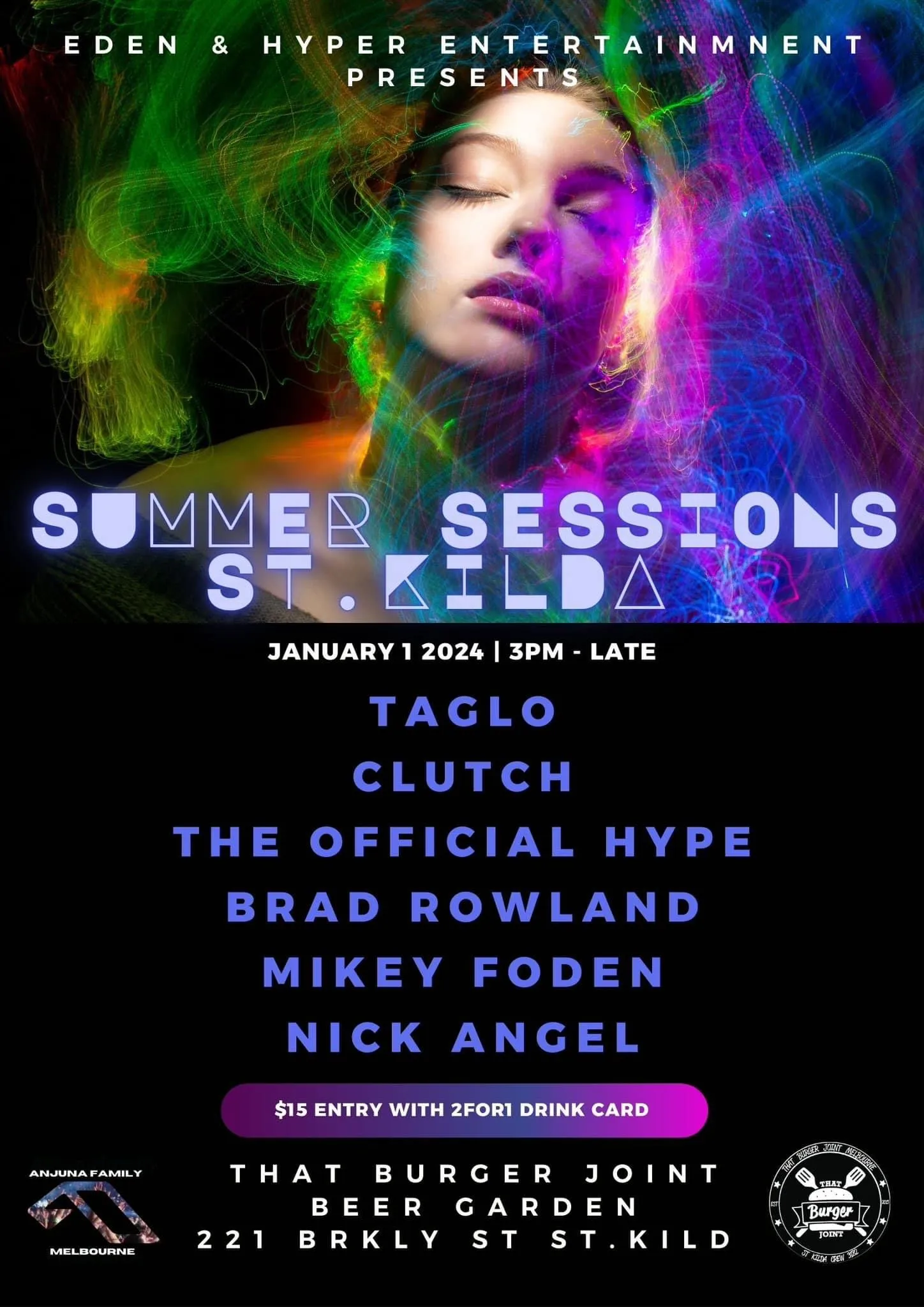 The flyer for Summer Sessions St. Kilda NYD